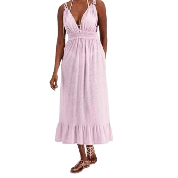 Miken Women’s Smocked Midi Dress Swim Cover Up Size Medium NWT - Picture 1 of 14